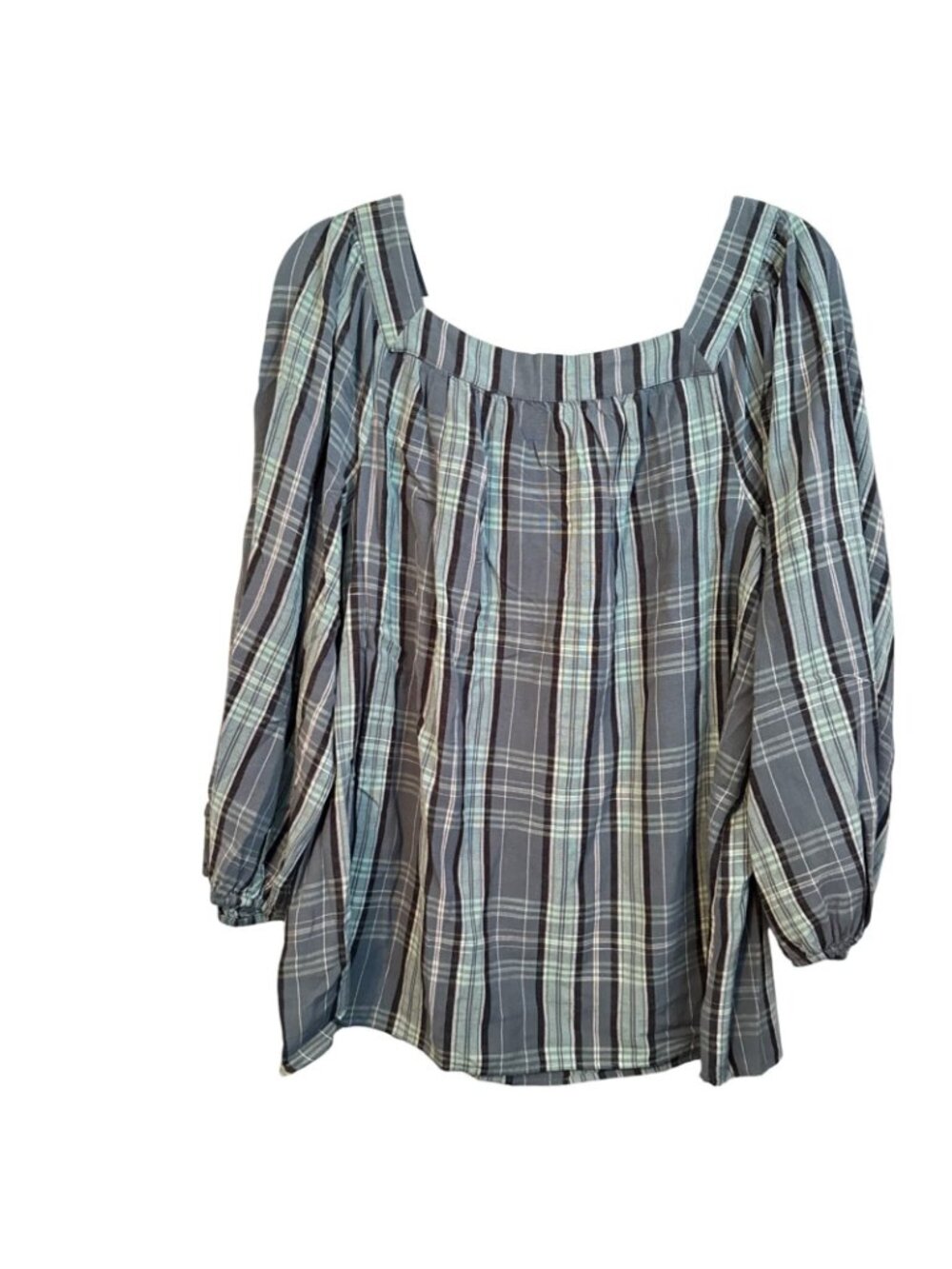 Lauren Conrad Sz L Plaid Square Neck Blouse Long Sleeve Lightweight Blouse - Picture 12 of 12